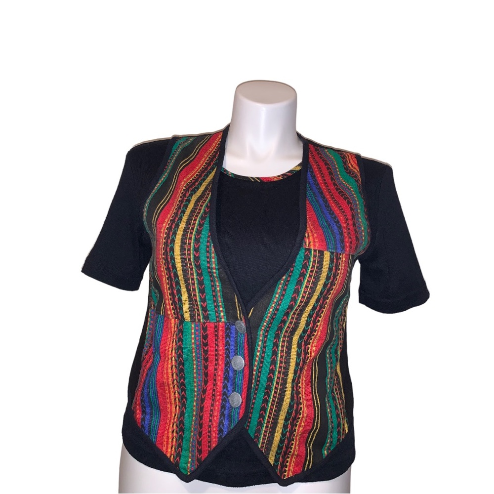Vintage Aqua Blue 2Pcs Shirt/ Vest Set, Size M-L